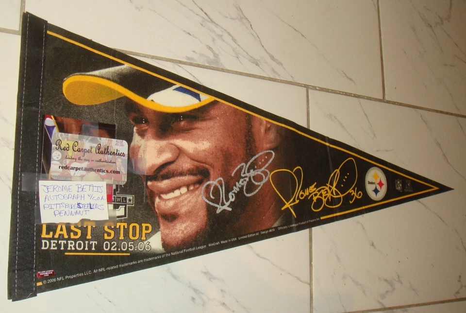 XL Super Bowl Steelers Oficial EUA Jerome Bettis Assinado Pennant Certificado de Autenticidade Limitado E - Imagem 4 de 4