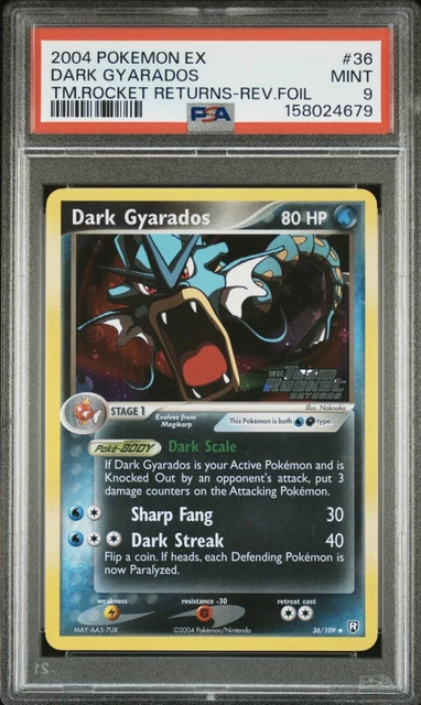 2004 Pokemon EX Team Rocket Returns Dark Gyarados Reverse Holo PSA 9. NEW CERT