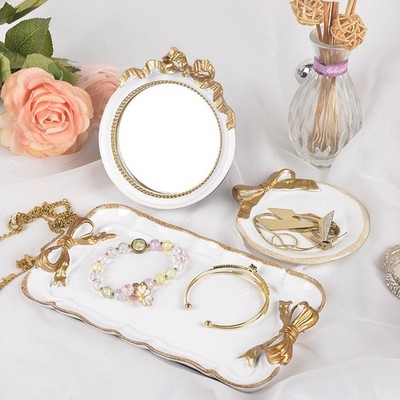 Perfume Tray Coquette Room Decor - 3 Pcs Decorative Jewelry Tray & Bow Makeup...
