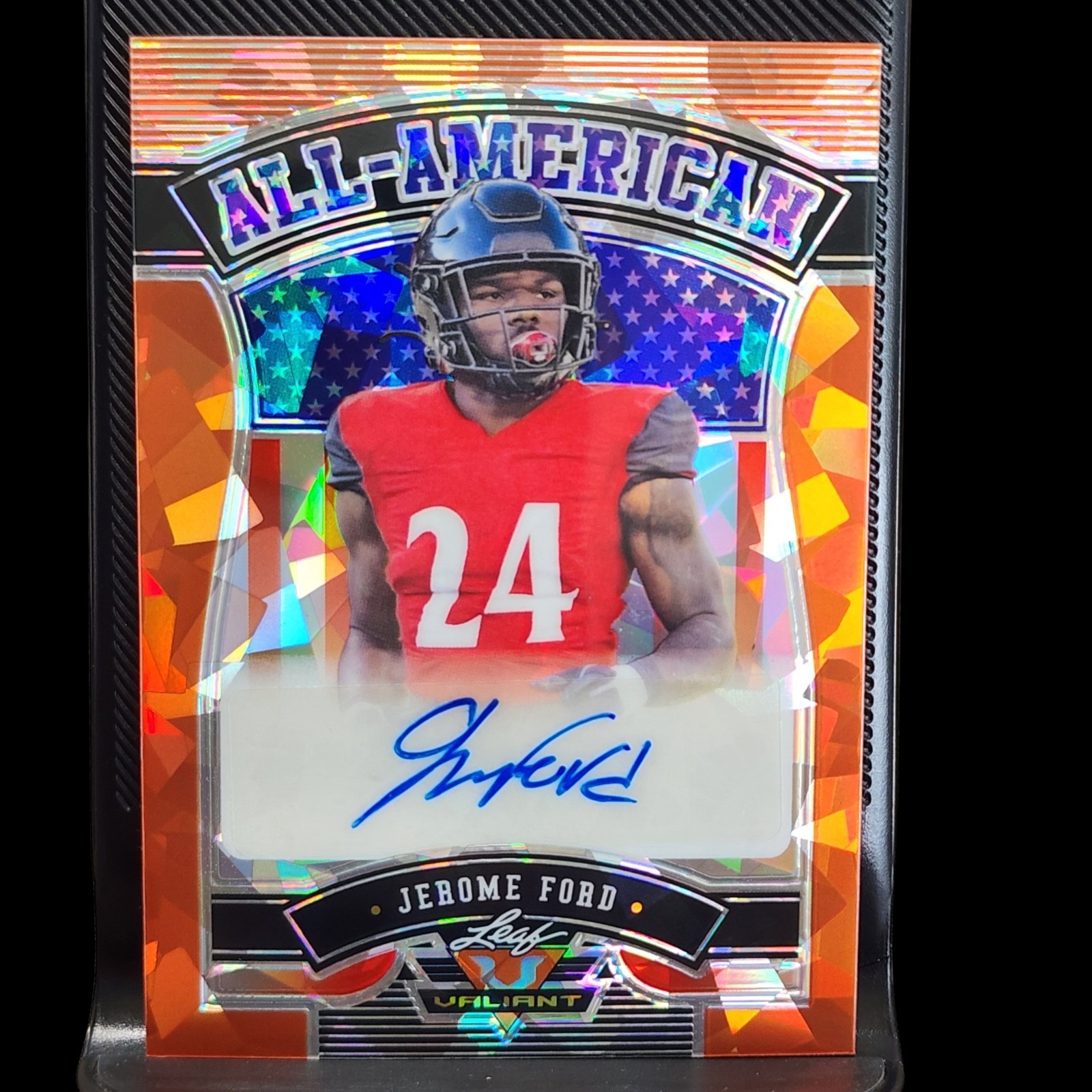 Jerome Ford 2022 Leaf Valiant All-American Crystal Orange Auto /20 RC #AA-JF2