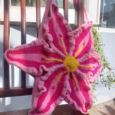 Handmade Crochet Lily Flower Boho Yarn  Shoulder Bag, Custom Colors Lily Crochet