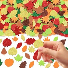 300Pcs Fall Foam Leaf Stickers, Autumn Glitter Maple Leaves Stickers