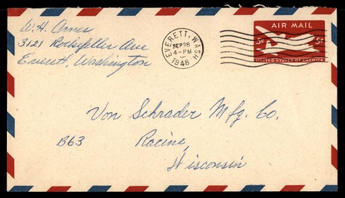 MayfairStamps US 1948 Washington Everett to Racine WI Air Mail Used Stationery C