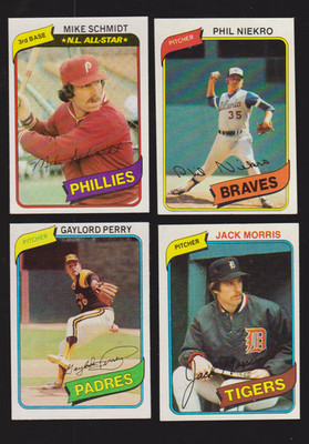 1980 Topps Baseball Card Lot (4) Mike Schmidt, Phil Niekro, Gaylord Perry NM