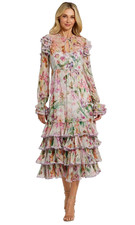Mac Duggal Lilac Multi Long Sleeve Ruffle Detail Floral Dress Size 8 698