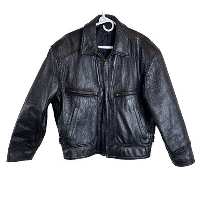 Vera Pelle Italian Della Legge 883 Black Leather Bomber Jacket