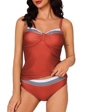 Aottori 2 Piece Tankini Swimsuit Plus Size Swimwear Brick Colour Women UK 16