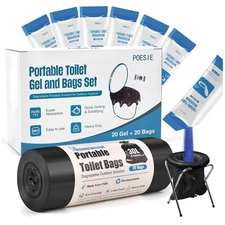 Eco-Friendly Poo Absorbent Gel Powder & Toilet Bags Set - 20 Pack for Camping