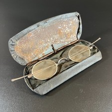 Antique 19th Century Silver-Colored Wire-Rim Oval Eyeglasses with Case