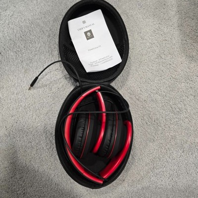 PowerLocus P2 Wireless/Bluetooth Headphones (Red/Black)   Foldable w/ Case