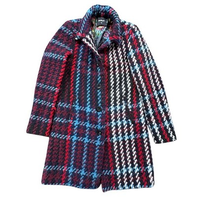 Desigual Trenchcoat Wollmischung Mehrfarbig Tweed Kariert Größe Small EU 36 UK 8
