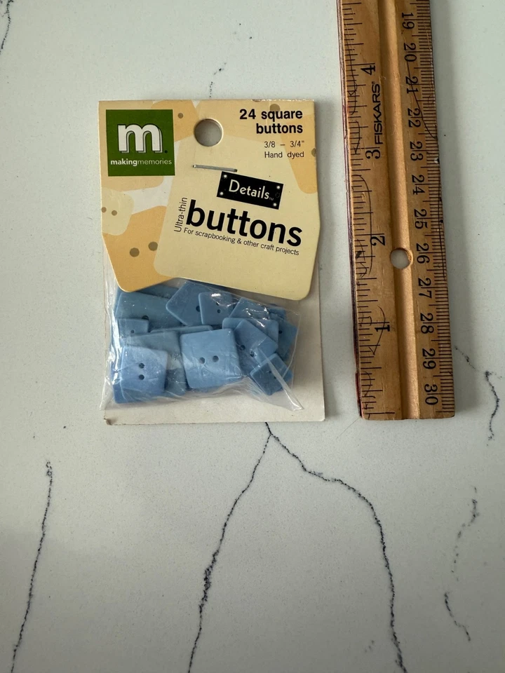 Making Memories 24 Square Ice Blue Ultra-Thin Buttons 3/8"- 3/4" Scrapbooking - Image 3 of 4