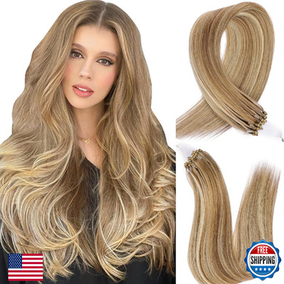 DIYOMO Microlink Hair Extensions Human Hair #760 Brown Balayage Light Brown