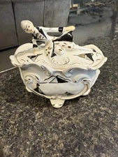 Vintage Japan Ceramic Harlequin Clown Lidded Dish Trinket Box Mid Century Expo