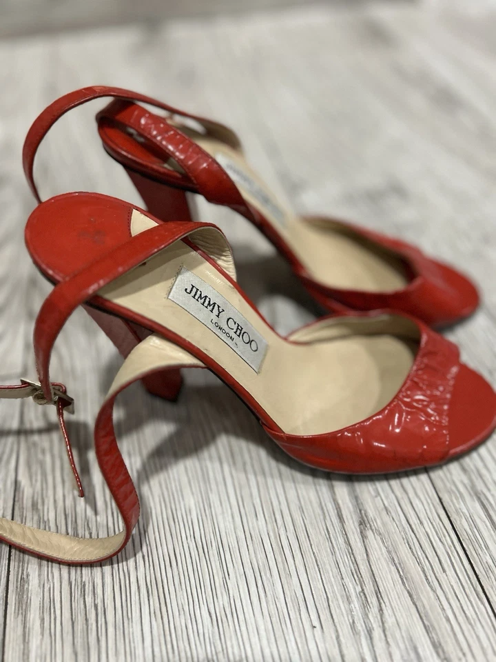 Tacones Jimmy Choo para mujer 8 (EU38) rojo naranja charol tiras punta abierta Foto 4 de 4