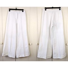 70s Sears Long White Bellbottom Pants with Wide Cuffs, Vintage, XS/S, Tall