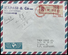 Madagaskar Luftpost R-Brief Tananarive Kapasi & Co 1974 - Ford Werke K&ouml;ln