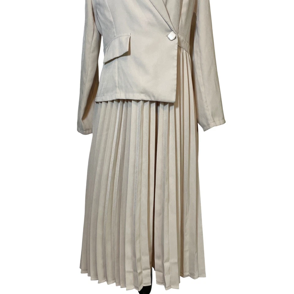 Moda Corona Mujer Vestido Plisado Elegante Carrera Clásico Neutro Oficina Grande Foto 3 de 4