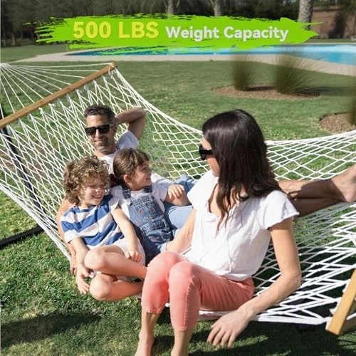 Hamaca Doble Cuerda para 2 Personas, Algodón Tejido a Mano con Barra Esparcidora para Outdoo Foto 3 de 4