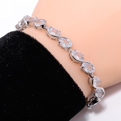 White Topaz 925 Sterling Silver Adjustable Bracelet 7-8'' B141428, Gift for her