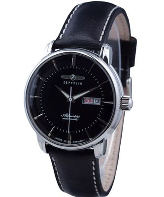 Zeppelin 8466-2 Automatic Atlantic Black Dial Day Date Leather Band Men's Watch