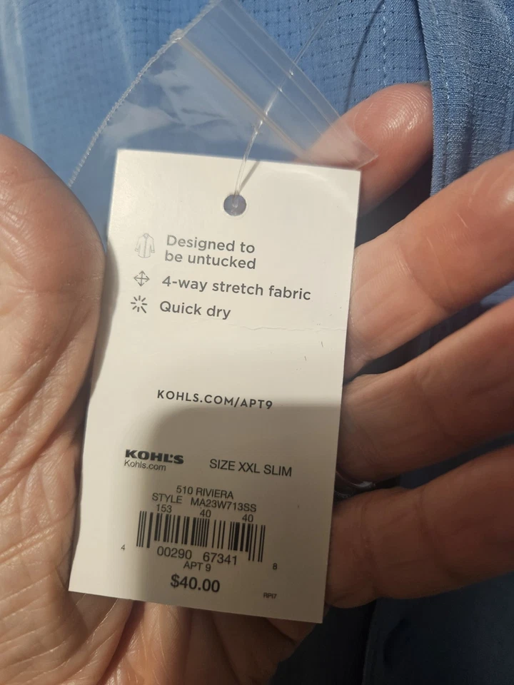 APT 9, MEN'S NEW BLUE POLY BL LONG SLEEVE PREMIER FLEX PERFORMANCE SHIRT, SZ XXL - Image 4 of 4