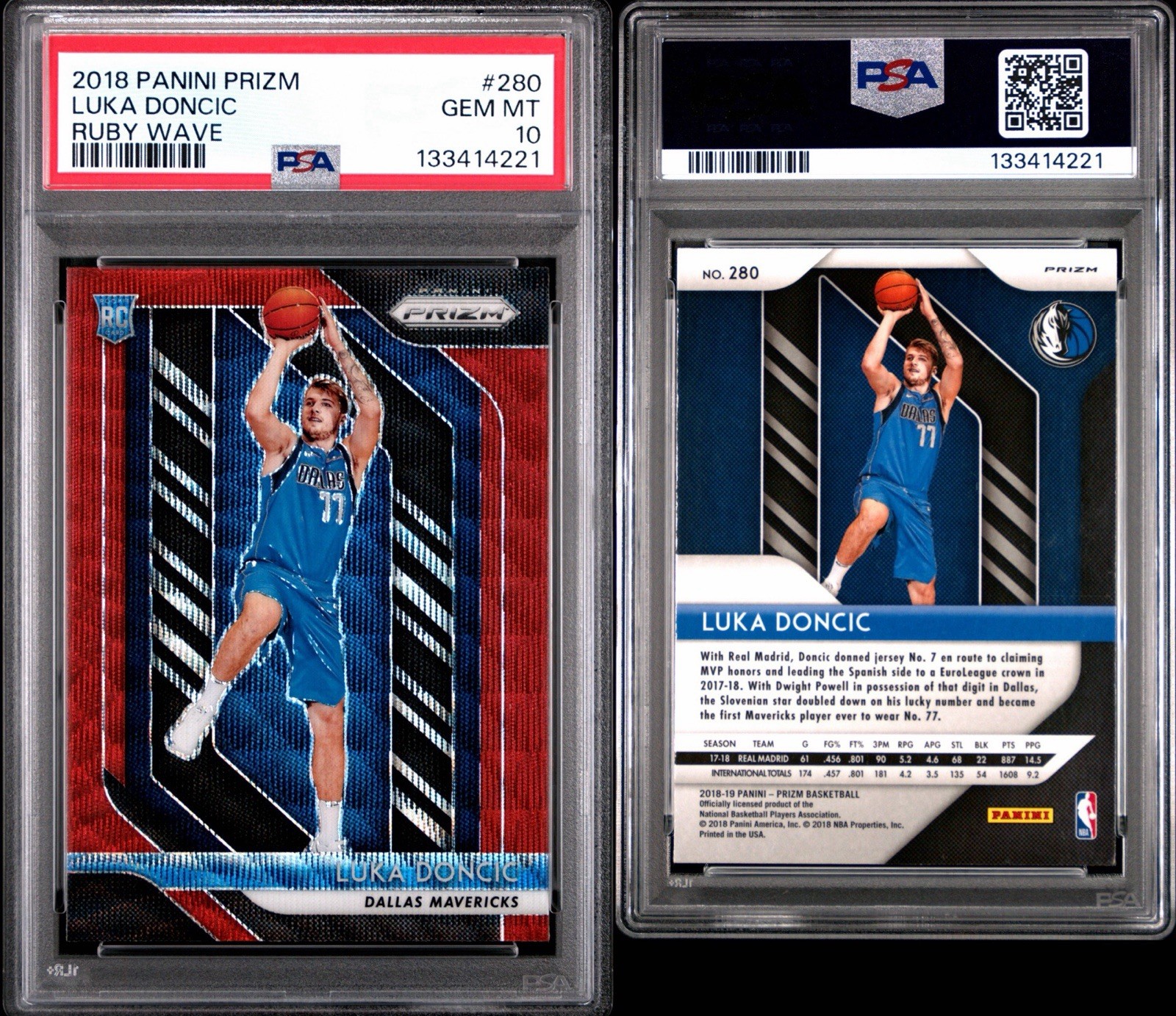 Luka Doncic 2018-19 Panini Prizm Ruby Wave Prizm #280 Rookie RC PSA 10 GEM MINT view 3