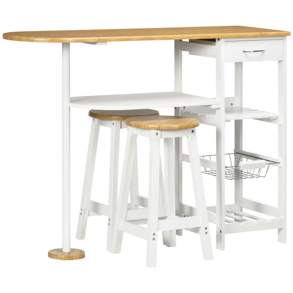 HOMCOM 3 Piece Bar Table Set with Drawer Wire Basket and Wine