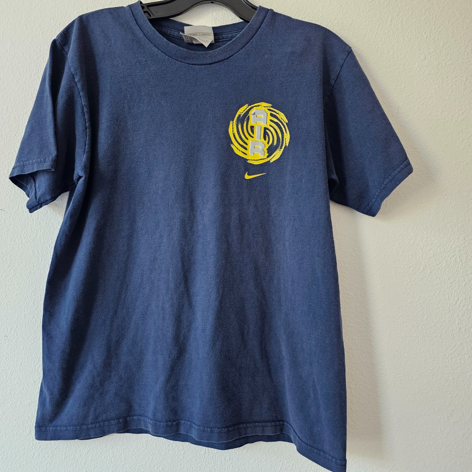 2000s Nike Air Big Logo Mens Graphic Tee Kid Large 14-16 Blue Yellow USA