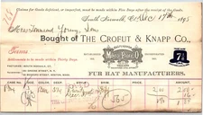 Crofut & Knapp C&K Norwalk, CT Fur Hat Manufacturers 1895 Billhead Scarce