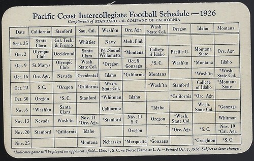 Rare Hi-Grade 1926 Red Crown Gas Standard Oil Pacific Coast College FB Schedule - Picture 2 of 2