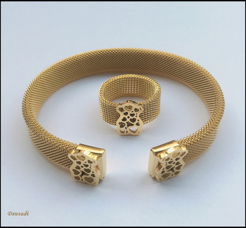 CONJUNTO DE COLLAR,PENDIENTES,BRAZALETE Y ANILLO DE ACERO INOXIDABLE - Imagen 2 de 3