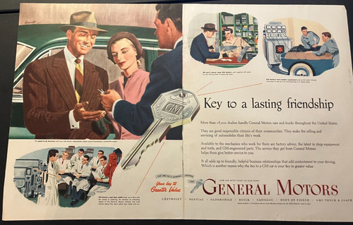 1949 General Motors Cars "Key to a Lasting Friendship" Vintage Print Ad Wall Art