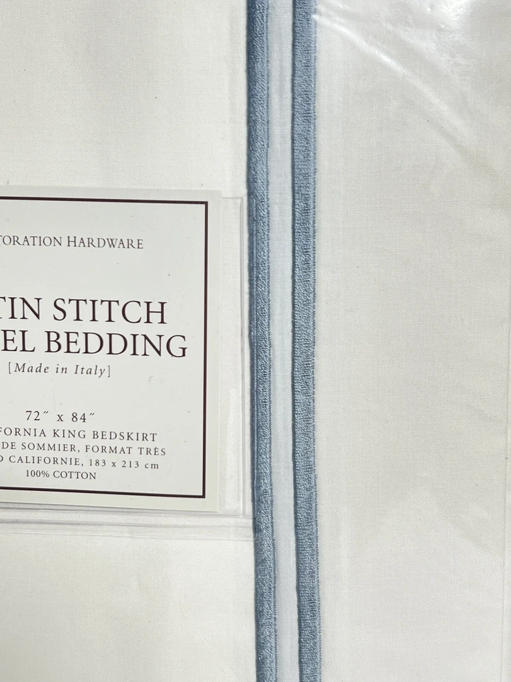Ferragens de restauração hotel italiano marfim cetim ponto saia cama CAL KING azul - Imagem 3 de 4