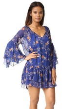 New Free People $148 Blue Floral Frill Boho Tiered Tunic Mini Dress Top XS
