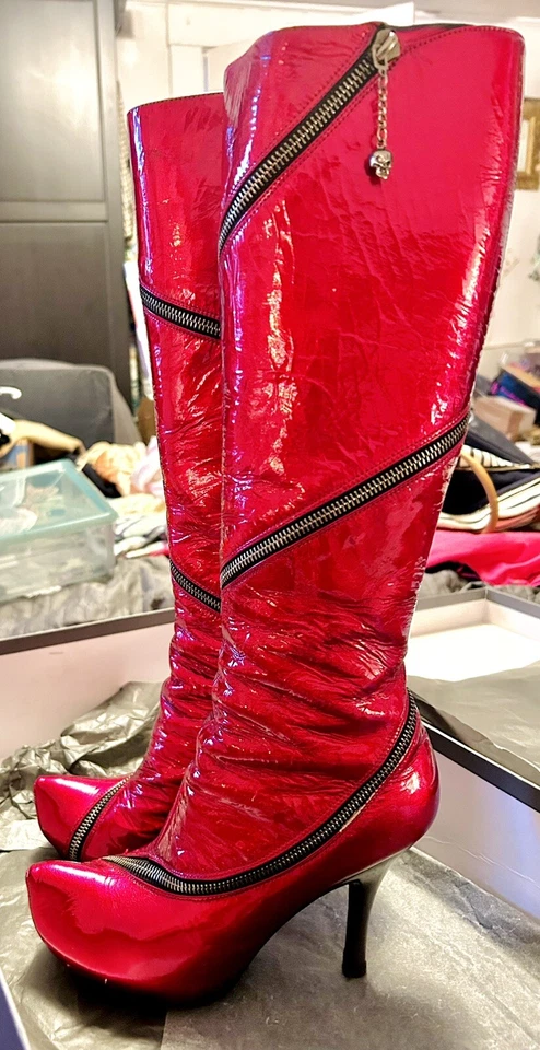 Botas hasta la rodilla vintage Alexander McQueen rojas con cremallera para mujer Foto 4 de 4