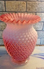 1950's Fenton Art Glass Cranberry Opalescent Hobnail 8"  Vase 3858 CR