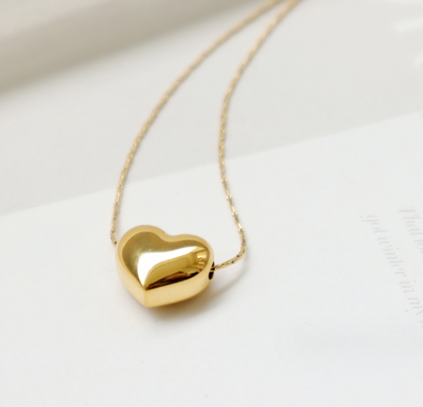 14K Gold Stainless Steel Puff Heart Pendant Necklace 16-18