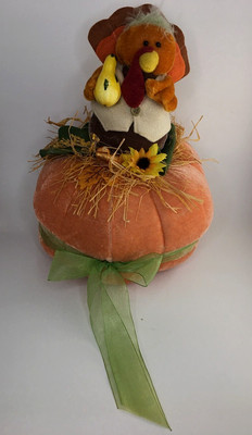 Turkey Holding Gourd Sitting on Pumpkin 10'' Plush by Sun Point Co