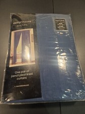 Modern Rivoli faux silk curtains 66x90 in navy blue