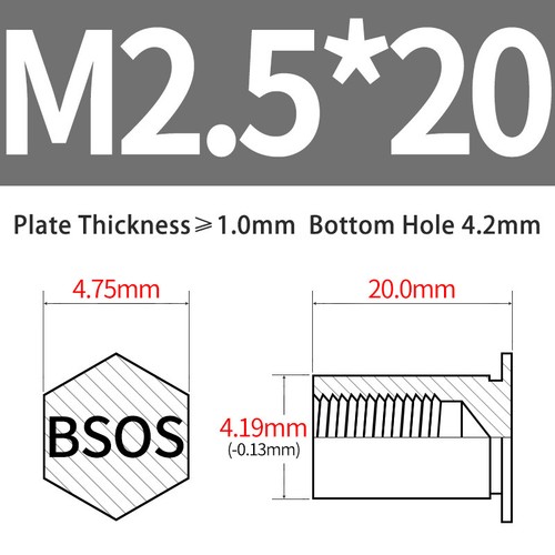 Edelstahl Nietmutter Säulenmuttern BSOS-M2/M2.5 Blindloch Sechskantkopf Rostfrei - Picture 44 of 44