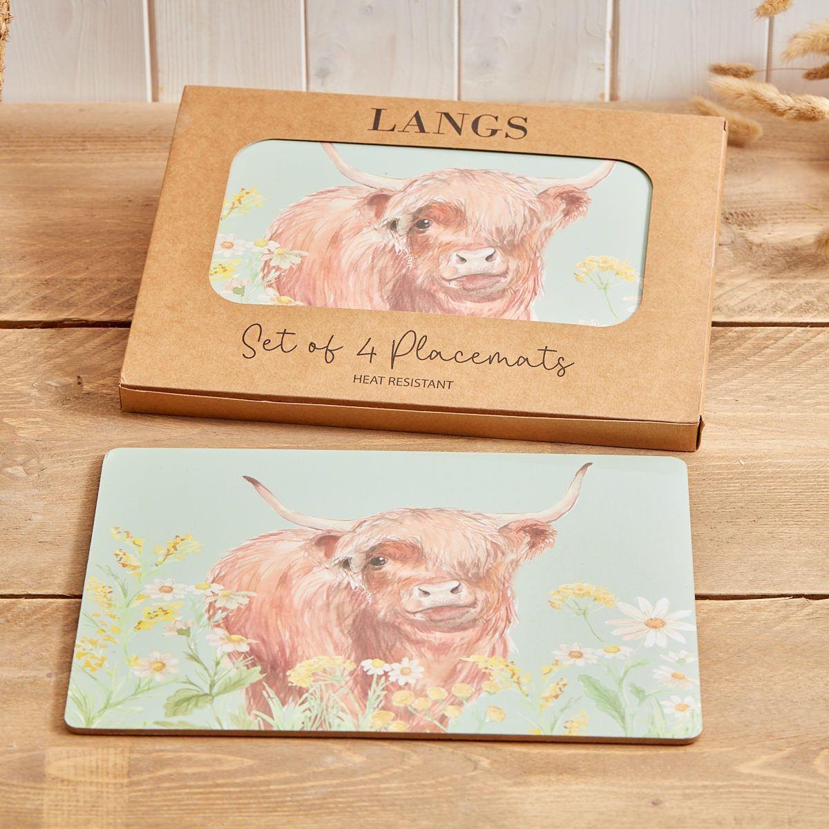 Table Mats Placemats Set Place Mat Cork Heat Resistant Rectangle Highland Cow 4