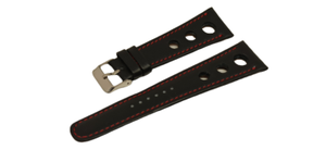 Bracelet montre chronosport en cuir de veau noir avec surpiqûre rouge | eBay