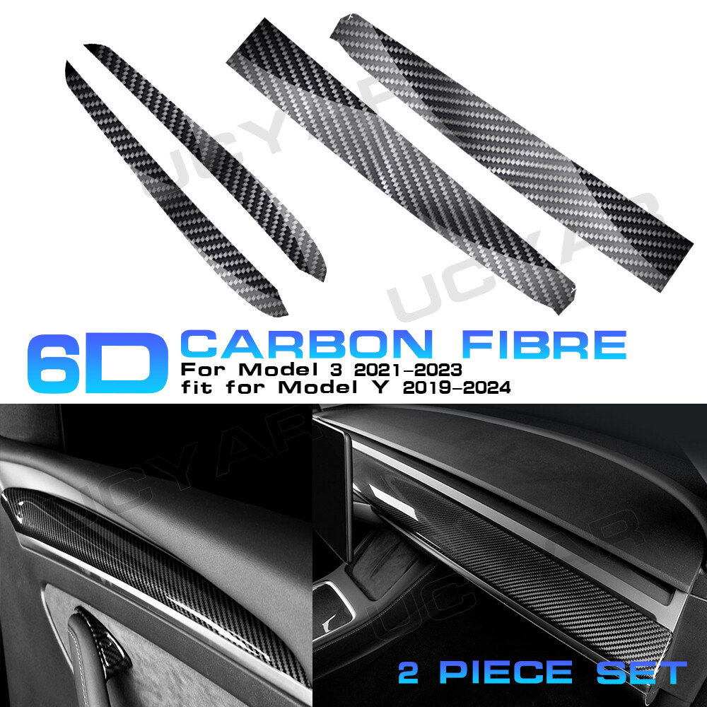 4PCS Dashboard Cover Wrap & Front Door Inner Armrest Panel Trim For Tesla 3/Y
