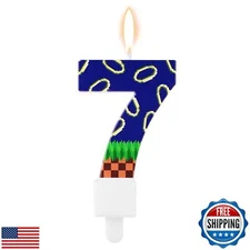 Tinoaly Blue Hedgehog Themed Birthday Candle, Happy Birthday Number 7 Cake To