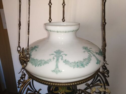 alte Majolika Hänge Petroleumlampe für Bauernstube, original Jugendstil, um 1900 - Bild 4 von 12