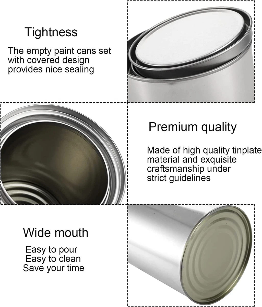 6 Pack Metal Quart Paint Cans with Lids, Empty Unlined Paint Buckets
