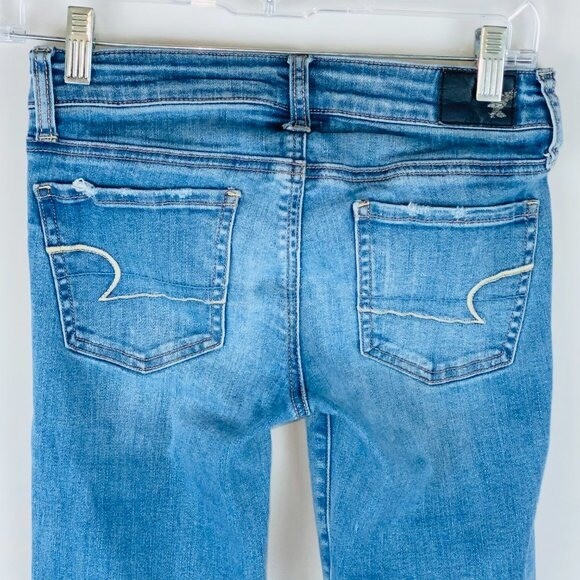 American Eagle 0 Short Destroyed Super Stretch Jegging Jeans AEO Denim image 6