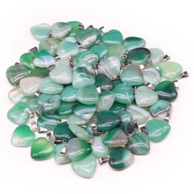500pcs Natural Green Stripe Agate Heart Shape Pendants Wholesale Jewelry Making