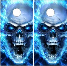 Flaming Blue Skull 2 Cornhole Wrap Bag Toss Skin Decal Sticker Wraps